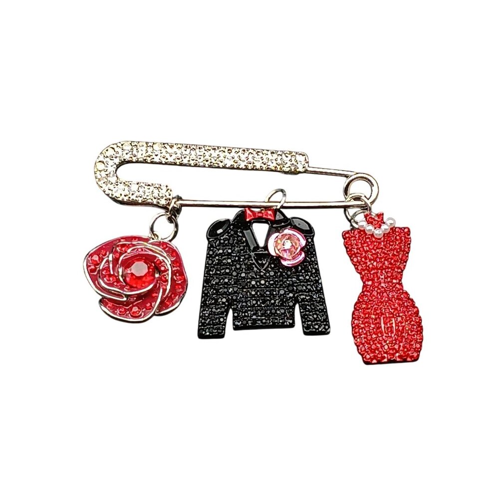 Fashionable Vintage-Inspired Brooch Pin With Rhinestone Accents